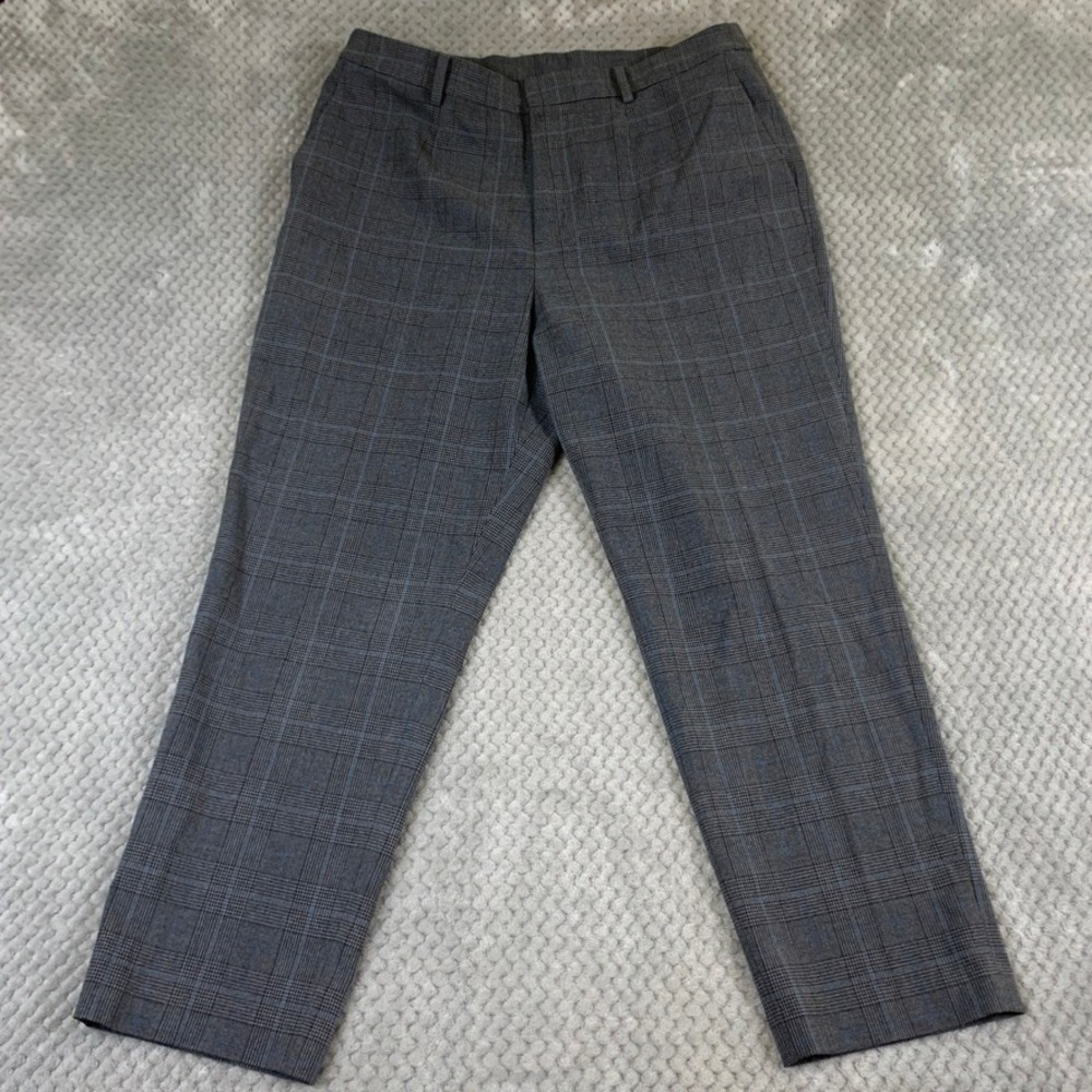 Uniqlo Smart Ankle Pants Womens Gray Blue Glen Plaid 32x27‎ Trousers 463180